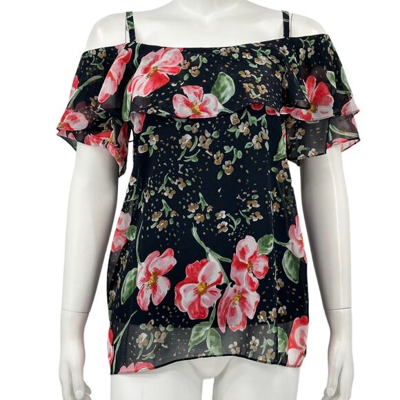 Cabi Top Womens XS Fairytale Cold Shoulder Cami Dark Floral Navy Boho Romantic - Picture 1 of 8